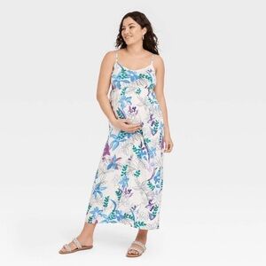 Isabel Maternity Women's Size XL Tie Back Woven Maxi Maternity Dress NWT Floral